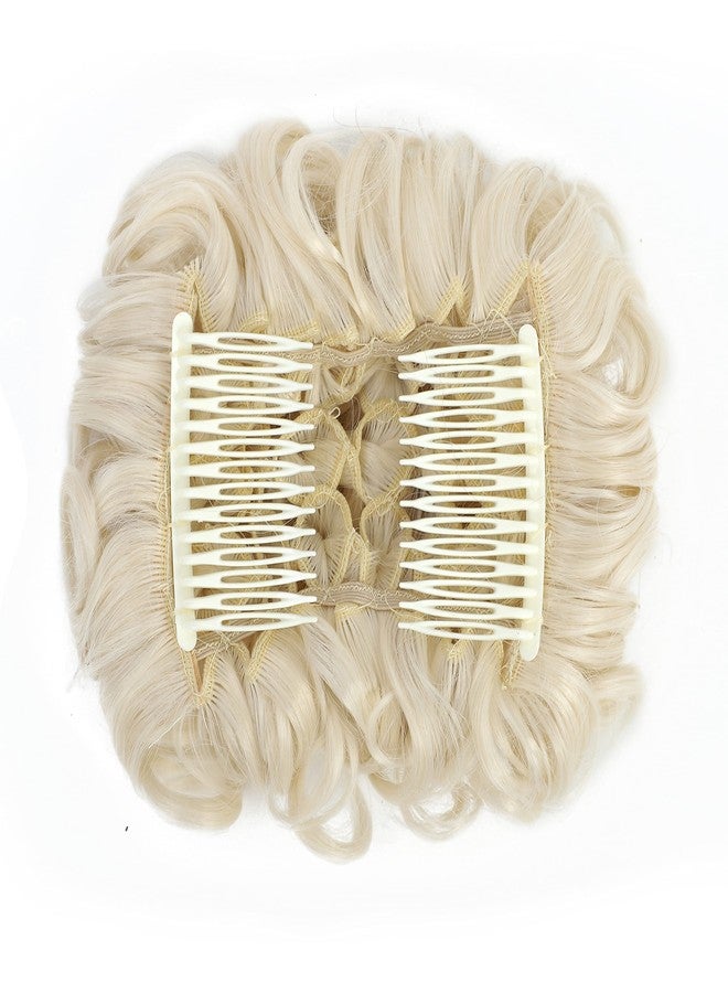 SWACC Short Messy Curly Dish Hair Bun Extension Easy Stretch hair Combs Clip in Ponytail Extension Scrunchie Chignon Tray Ponytail Hairpieces (Platinum Blonde-60#) - Image 3